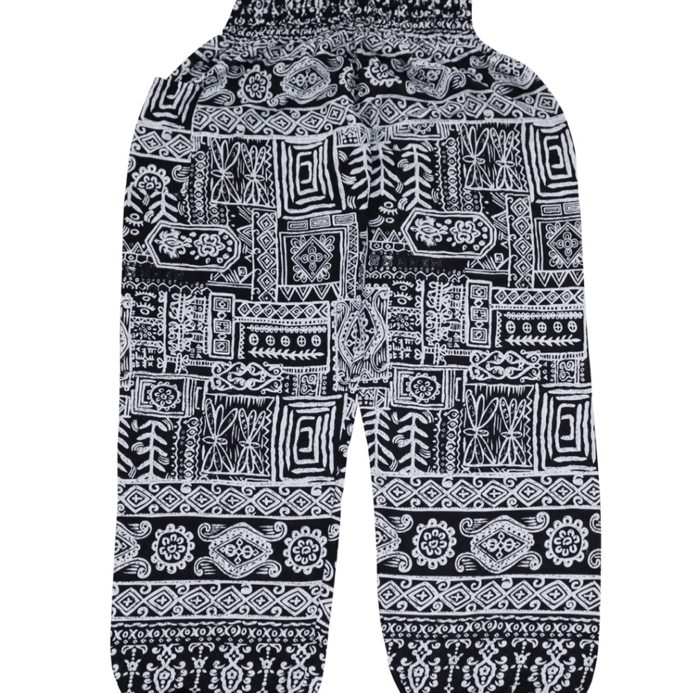 Bohemian Island Harem Pants - Black Aztec Design
